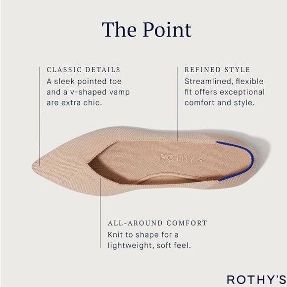 ROTHY'S THE POINT Slip on Ballet Flats Pointed Toe Washable Comfort Shoe SZ: W10 - Picture 11 of 16